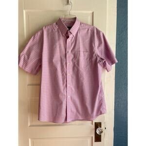 Jos. A. Size Large Short Sleeve Button Front Pink &‎ Blue Plaid Shirt